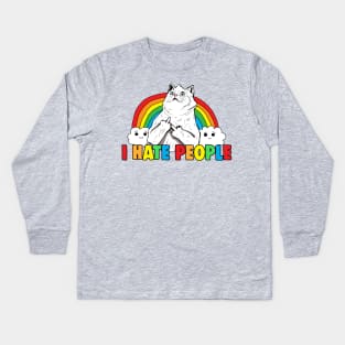 Fluff Off Rainbow Cat Hates People Kids Long Sleeve T-Shirt